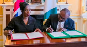 Minister of Interior Olubunmi Tunji-Ojo and UK Trade Envoy Florence Eshalomi (Photo by X/@MinOfInteriorNG)